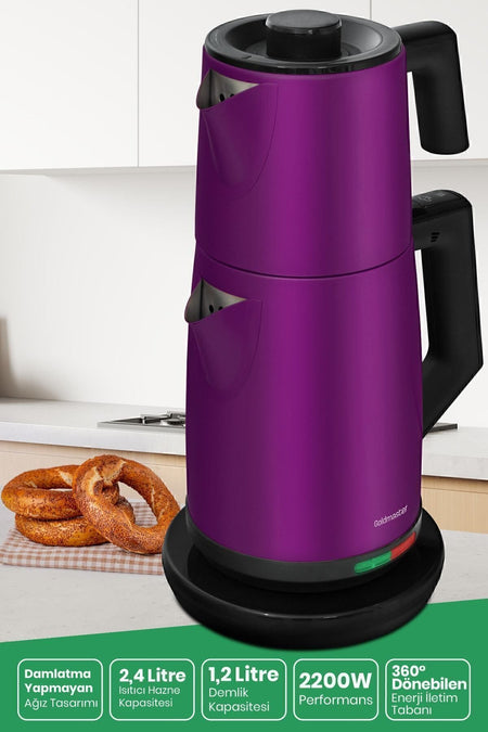 GoldMaster Teachef Violet 2200 Watt Stainless Steel Drip-Free Design Tea Maker and Kettle - MALLTURK