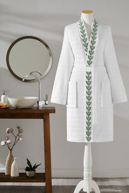 Ozdilek Bergamot Embroidered Kimono Bathrobe - MALLTURK