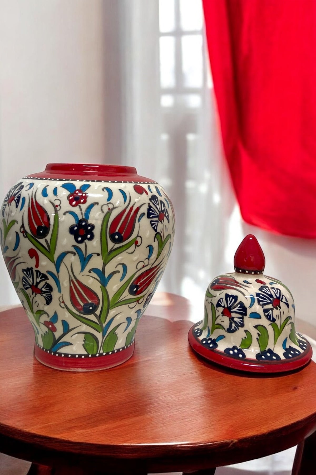 STORESZA 30cm Handmade Kutahya Ceramic Shah Cube Vase - Red - MALLTURK