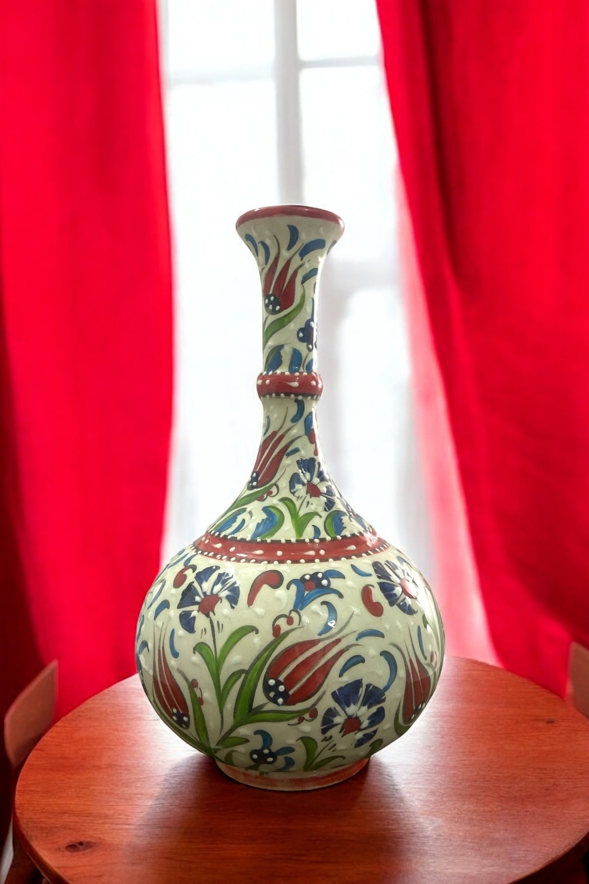 STORESZA Handmade 30cm Kutahya Teardrop Ceramic Vase – Red - MALLTURK