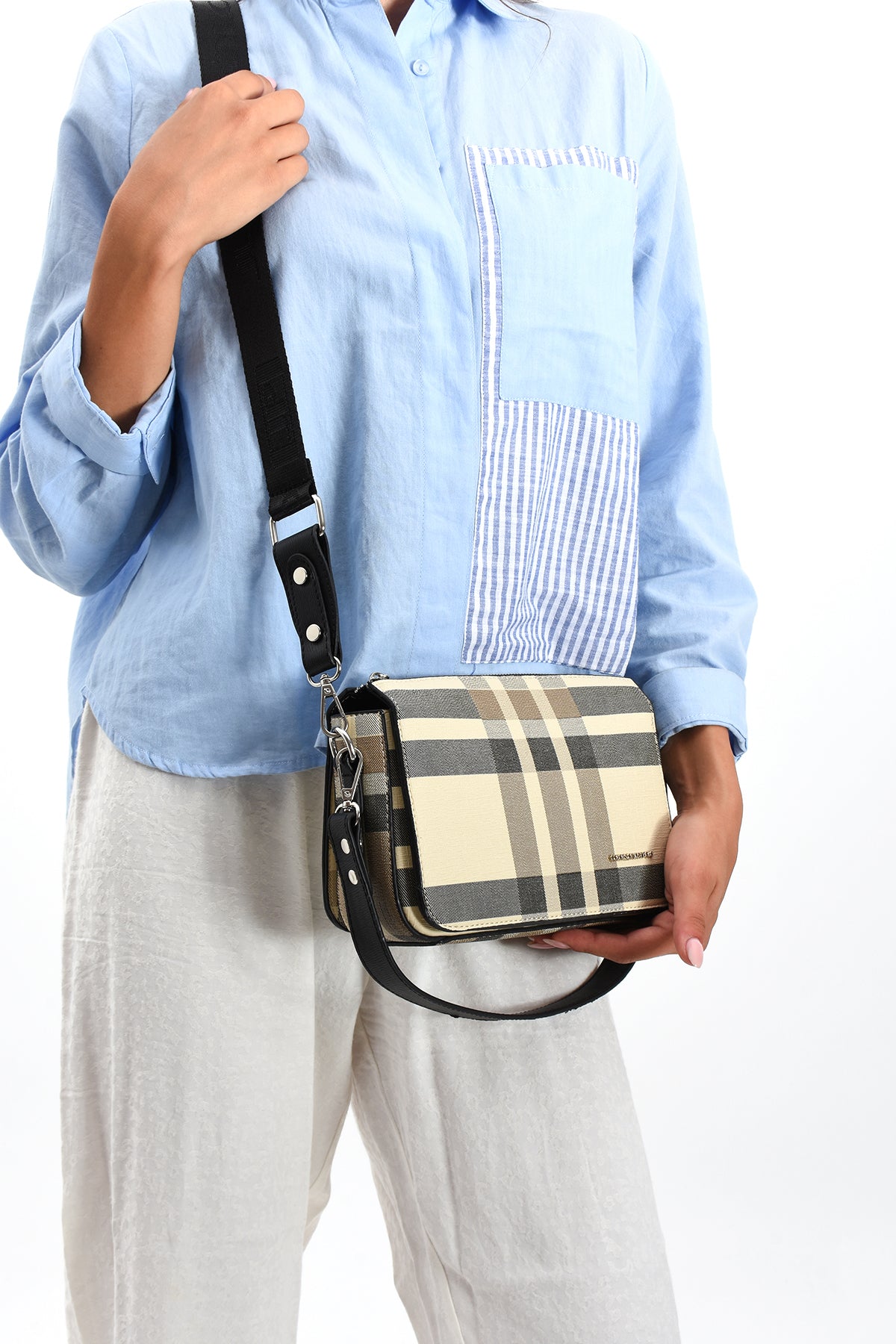 Black Just Polo Women's Plaid Shoulder Bag New Season - MALLTURK