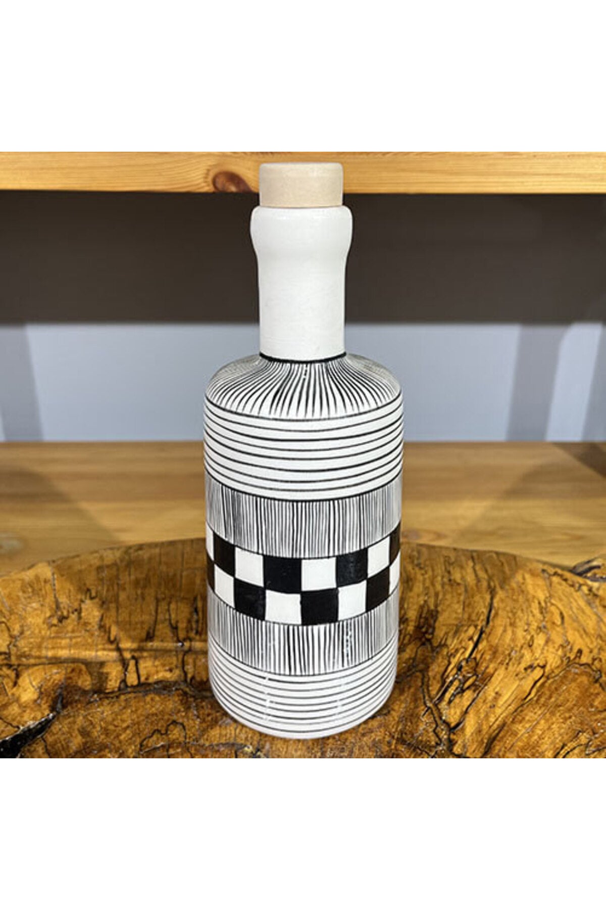 Cini Evi Black White Kare and Cizgi Patterned Oil Dispenser - MALLTURK