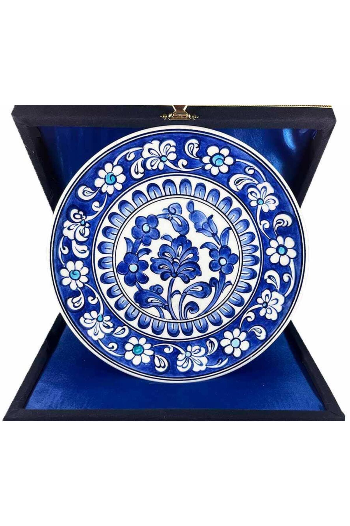 Cini Evi Iznik Tile Plate Blue White Cicekli Bordur Patterned 18 cm - MALLTURK
