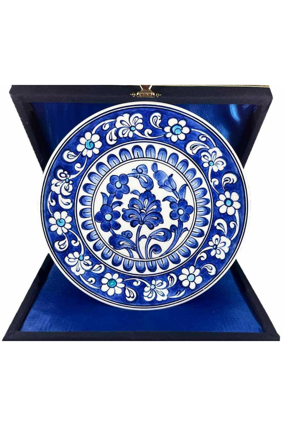 Cini Evi Iznik Tile Plate Blue White Cicekli Bordur Patterned 18 cm - MALLTURK