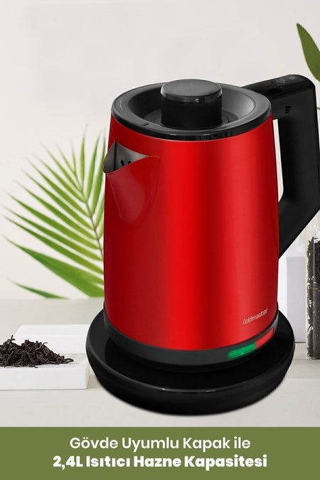 GoldMaster Yudum Matte Red Stainless Steel 2200 Watt Steel Tea Maker and Water Heater - MALLTURK
