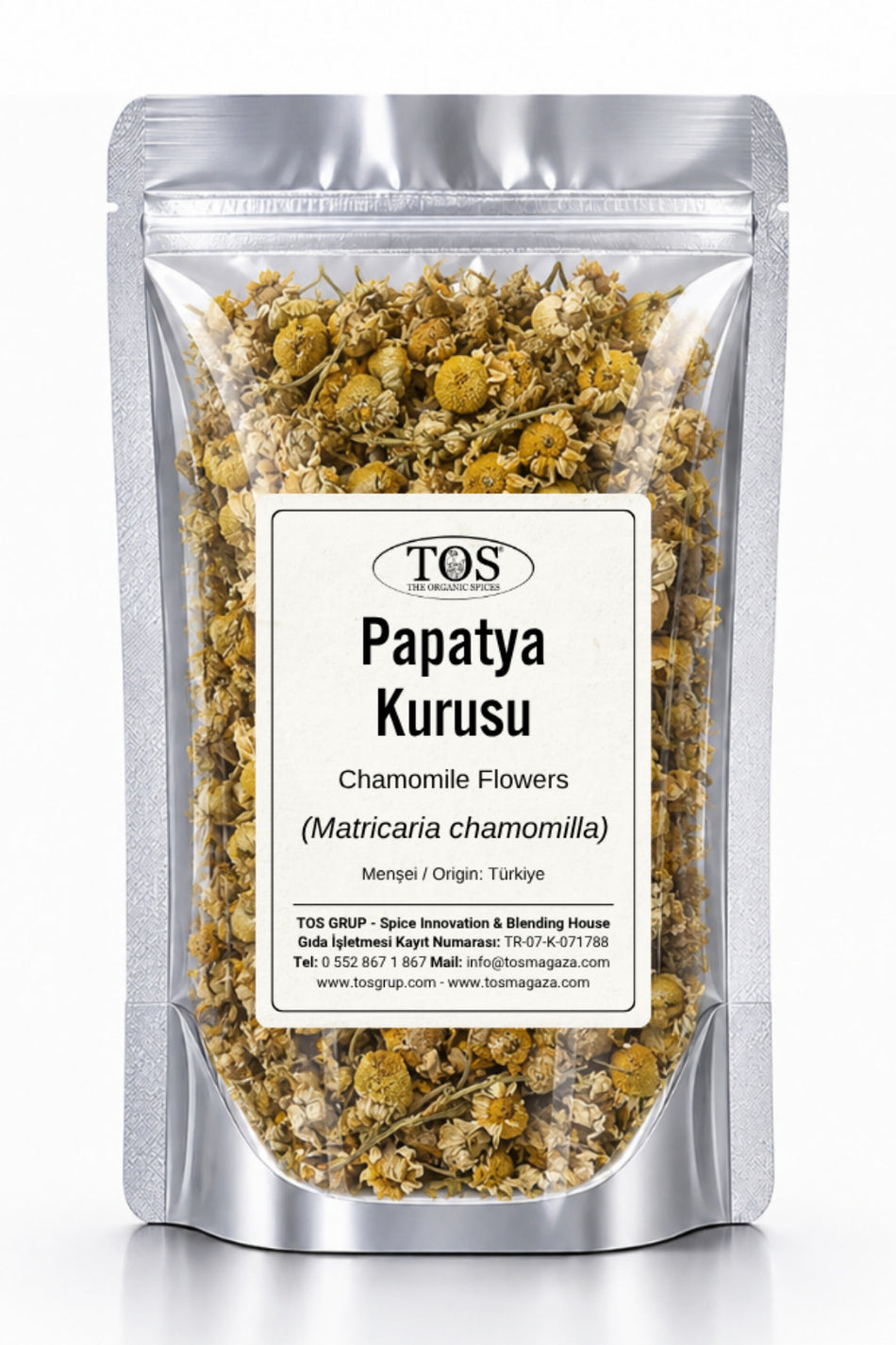 TOS The Organic Spices Dried Chamomile 250 gr (1st Quality) Matricaria chamomilla / Chamomile Flowers, Chamomile Tea