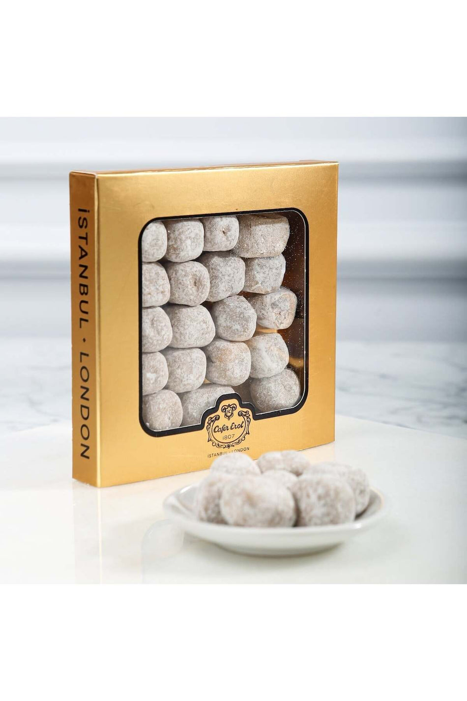 Sekerci cafer erol karamel Chocolate Coated Mastic Flavored Turkish Delight altin kutu 110g - MALLTURK