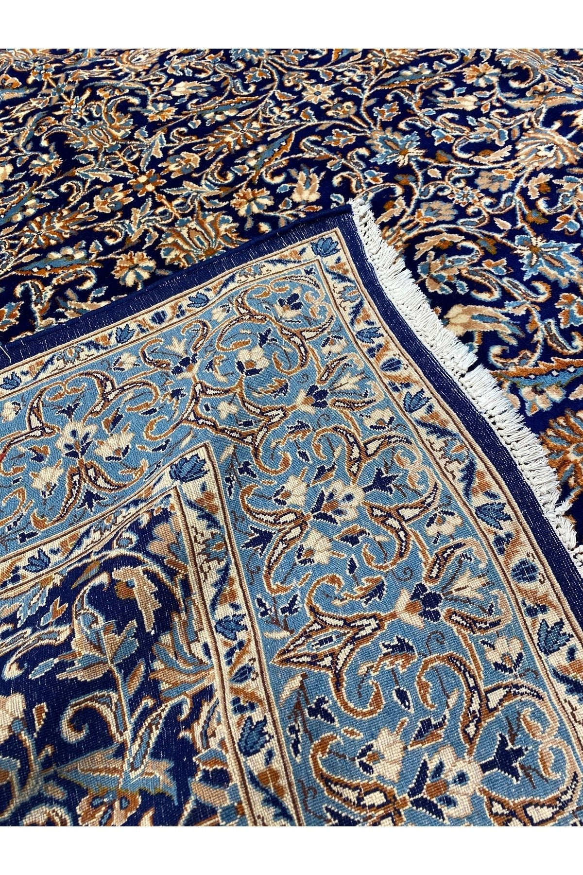 RD RAMAZAN DAG Hand Rug Art Hand-Woven Iranian Kirman Rug Cotton Base Wool Weave Olup Natural Dye Size 355x267 - MALLTURK