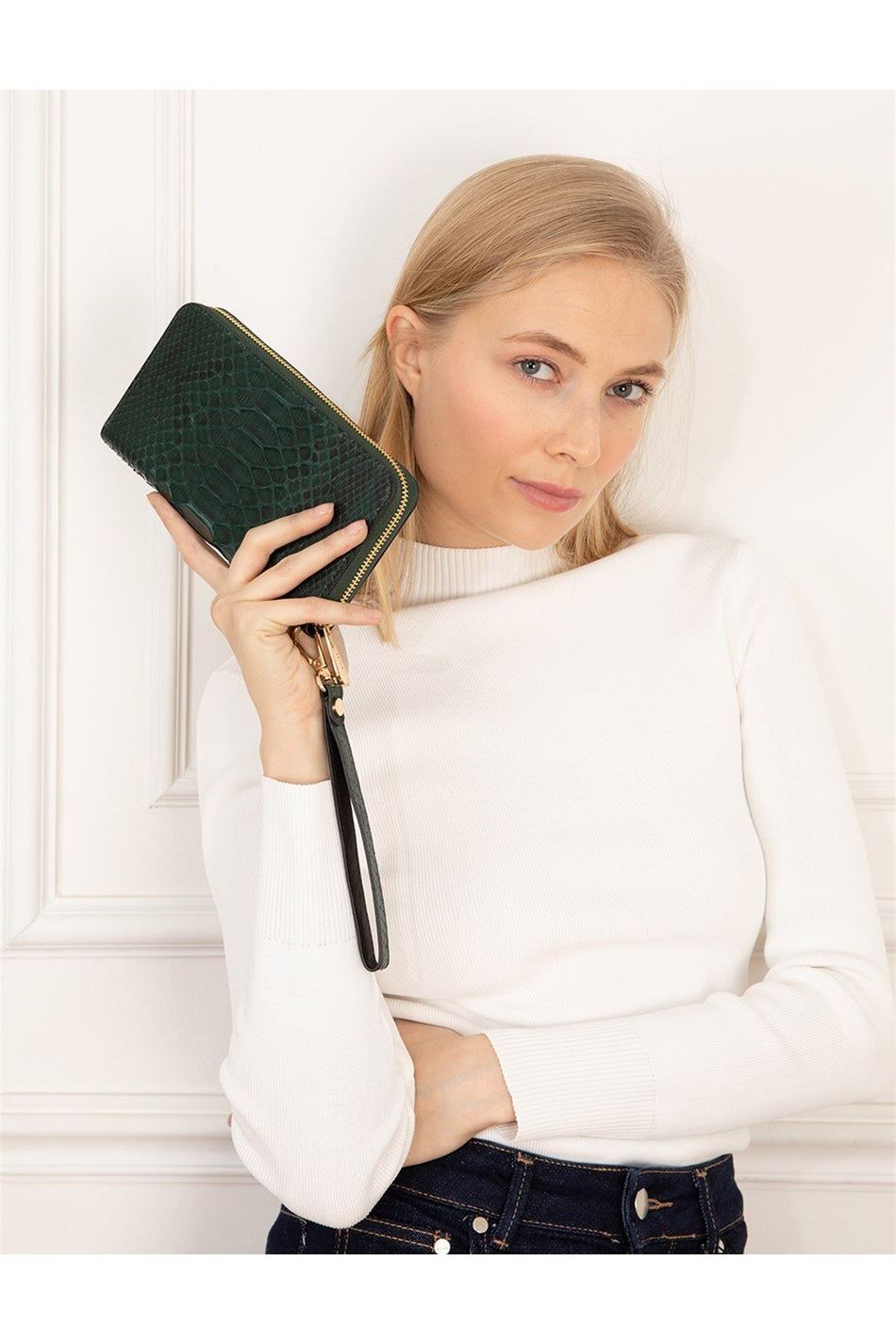 Fubileather Ferrol Women's Wallet Green Genuine Snake Skin