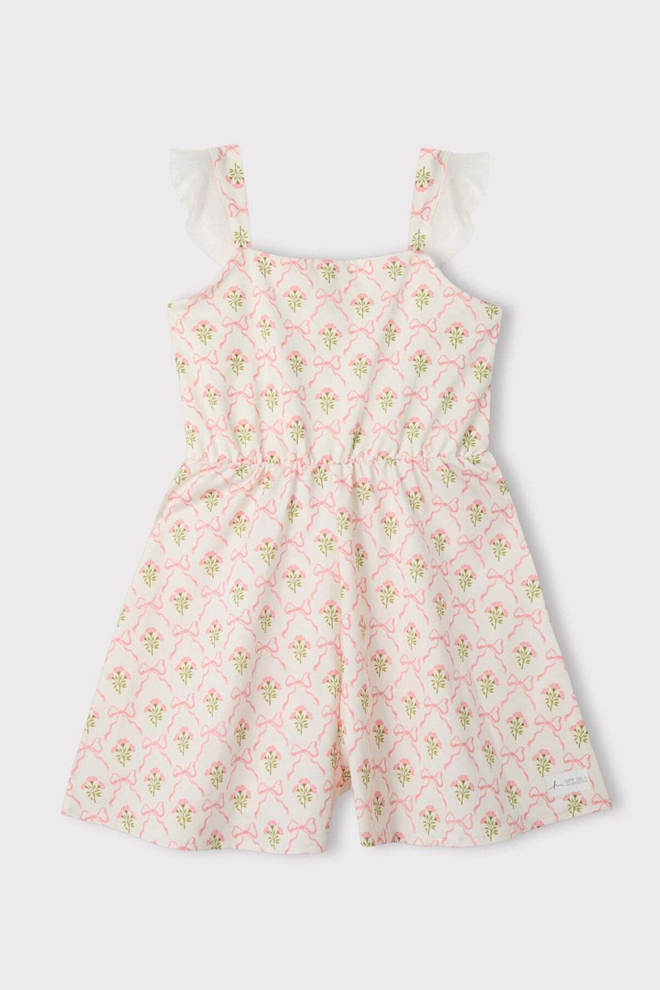 Hasema Strappy Pink Patterned 3-Piece Girls' Jumpsuit Swimsuit Set 7004