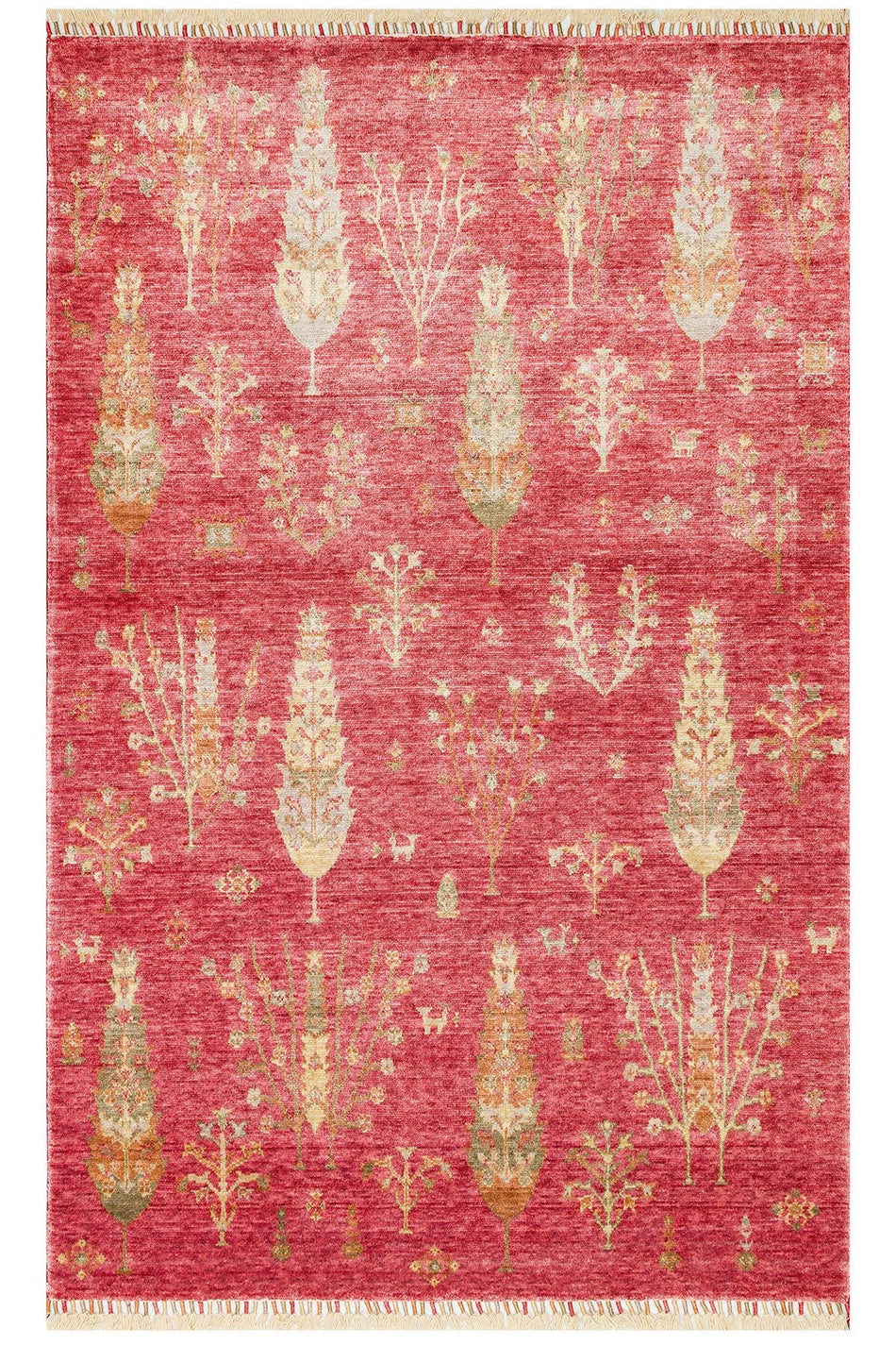 Vog Hali Efsun Handmade Tree of Life Pattern Red Lyocell Special Loom Usak Design Fringed Living Room Carpet - MALLTURK