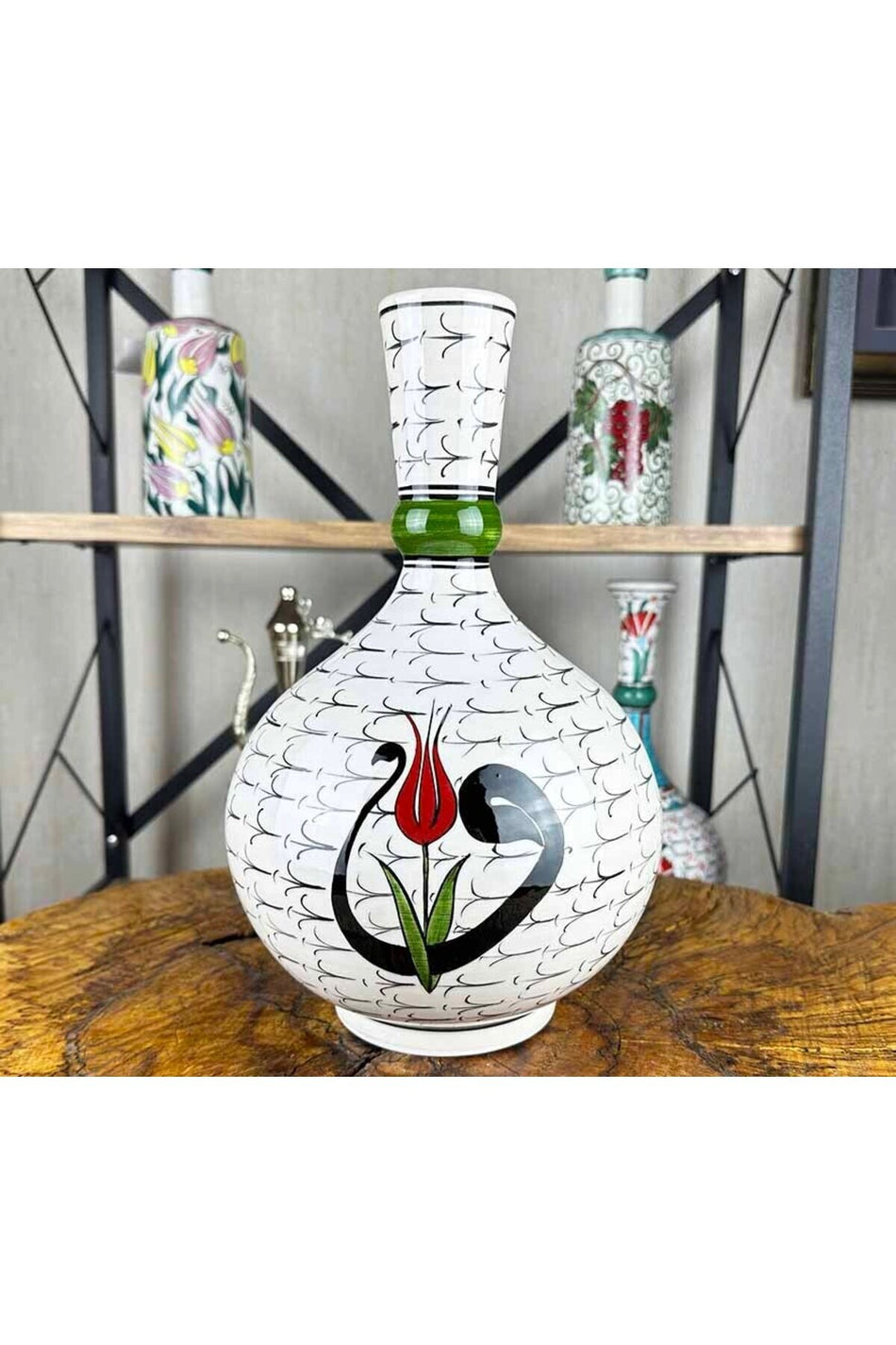 Cini Evi Vav & Tulip Composition – Iznik Tile Vase - MALLTURK