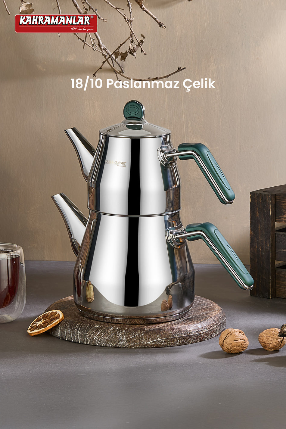 Kahramanlar Prism Teapot Set, Mega Size, 4.6 LT Green - MALLTURK