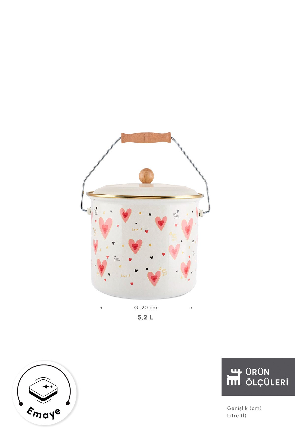Karaca Kalp Detayli Love Enamel Yogurt Tenceresi Bakrac 5,2 L