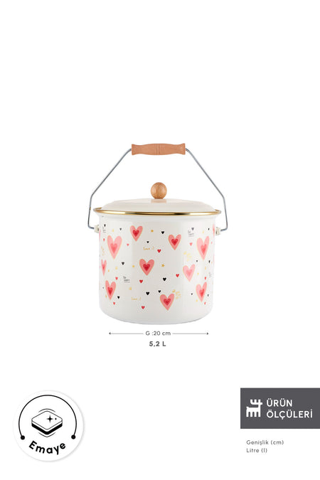 Karaca Kalp Detayli Love Enamel Yogurt Tenceresi Bakrac 5,2 L