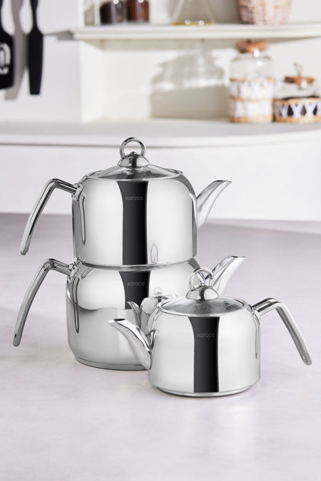 Karaca Tres 3-Piece induction Base Teapot Set (Metal) - MALLTURK