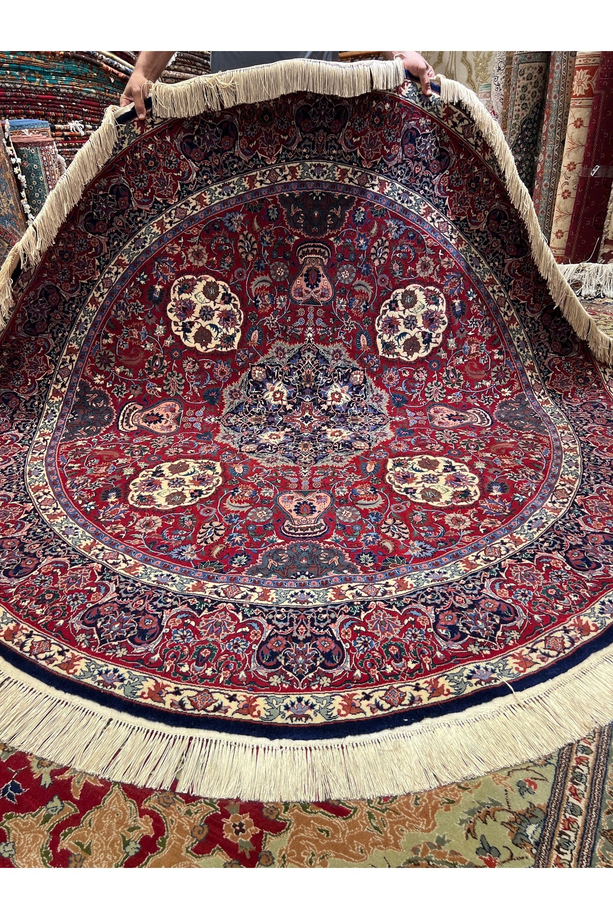 RD RAMAZAN DAG Hand Rug Art Hand-Woven Iranian Isfahan Yuvarlak Rug Wool Blend Size 215x215 - MALLTURK
