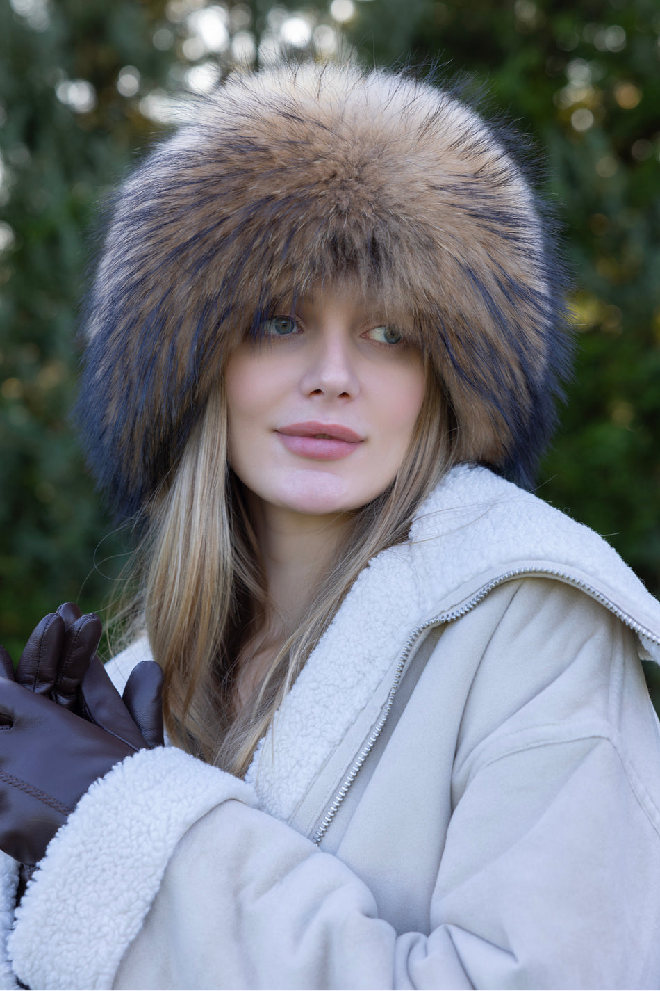 Fubileather Genuine Leather Fur Hat | Horse Riding, Skiing | Metallic