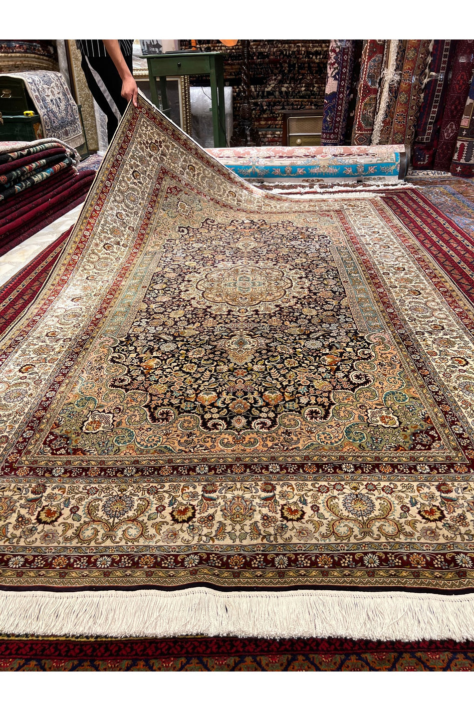 RD RAMAZAN DAG Hand Rug Art Hand-Woven Pure Silk Rug Collector Piece Size 250x150
