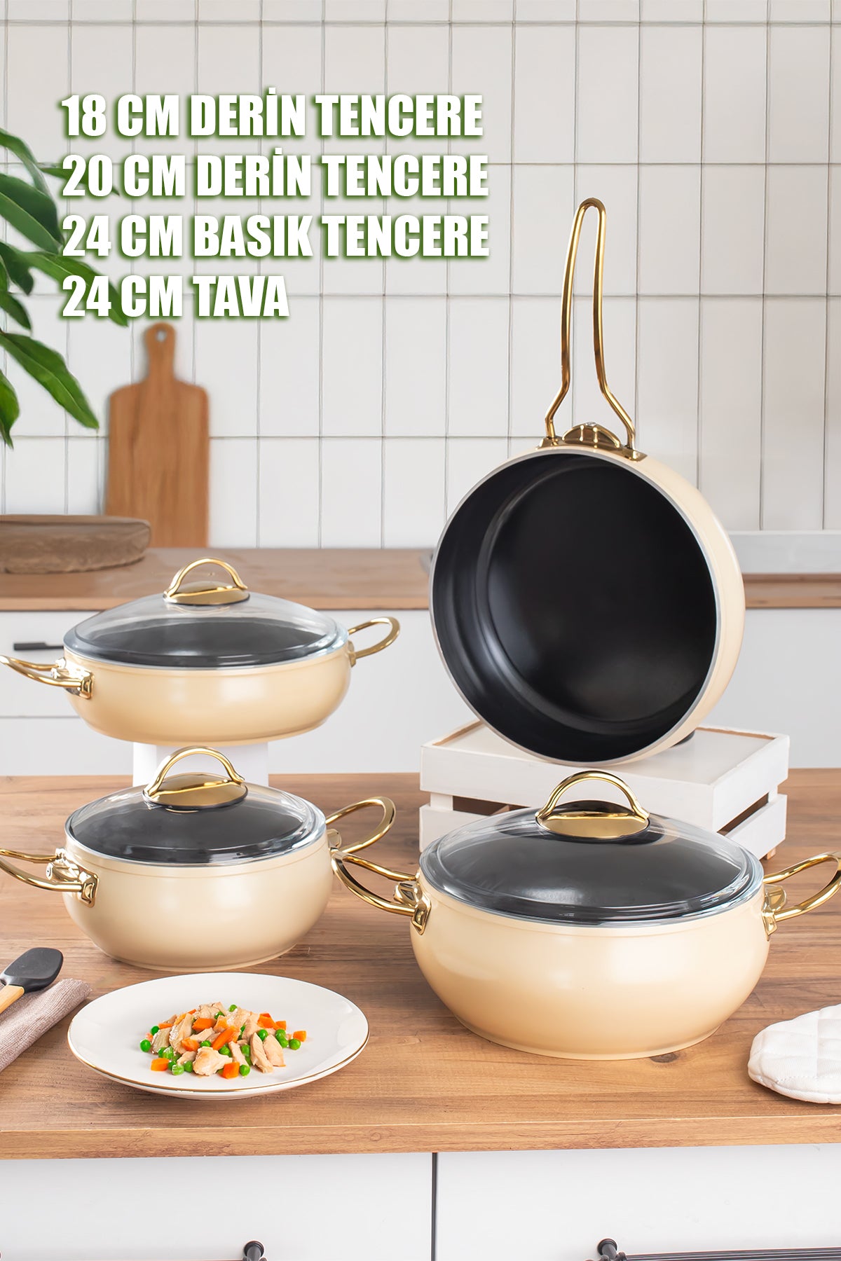 Lines L-5094-1 Yonca Guvec 7 Piece Kure Cookware Set Altin Kulp