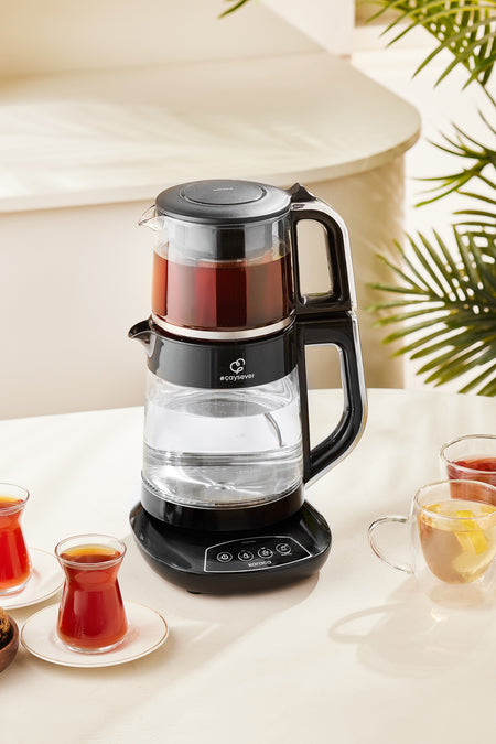 Karaca Tea Lover 3-in-1 Talking Glass Tea Maker, Water Heater and Baby Formula Water Preparer 1700W Chrome - MALLTURK