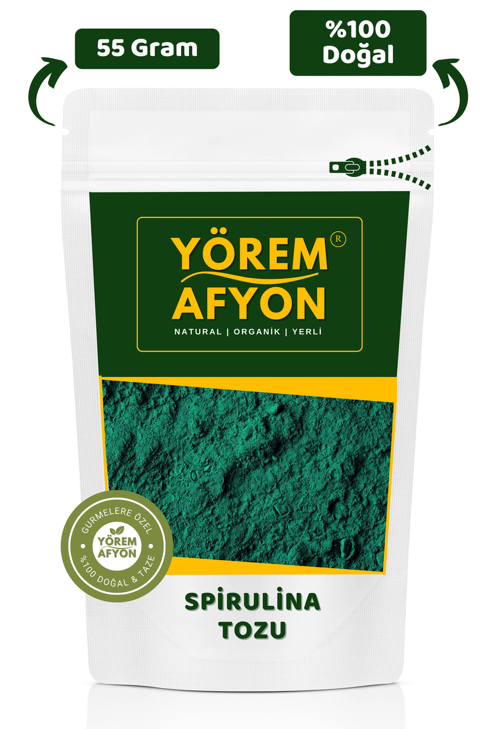 Gülcehre 100 % natürliches Heilmittel, glutenfreies Spirulina-Pulver mit hohem Ballaststoffgehalt {Spirulina platensis} | 55 g