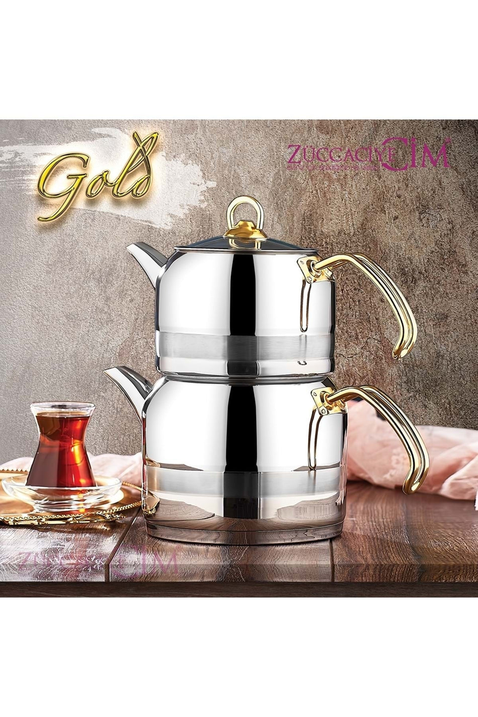 Enza Kahramanlar Mini size Gold Teapot - MALLTURK