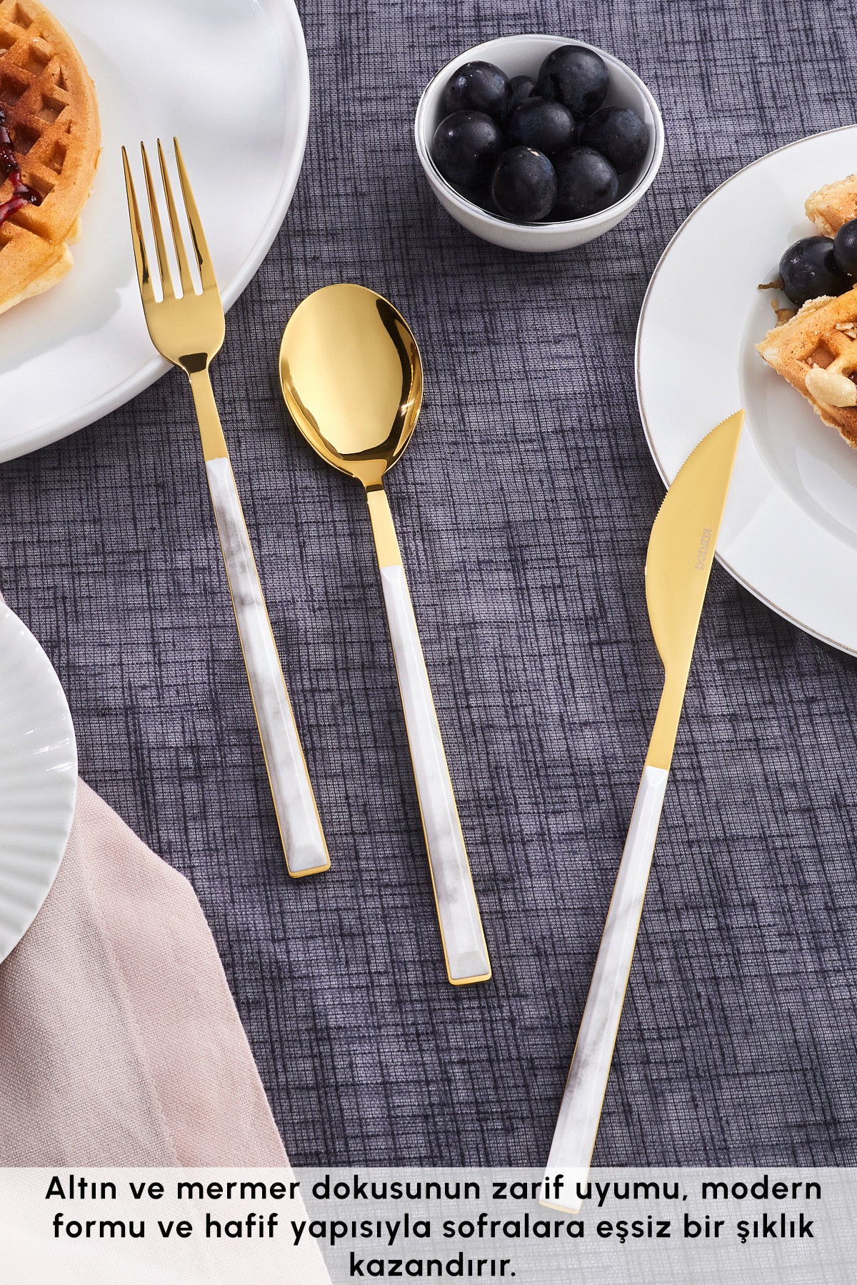 Karaca arete 18 Piece 6 Place Setting Flatware Set gold - MALLTURK