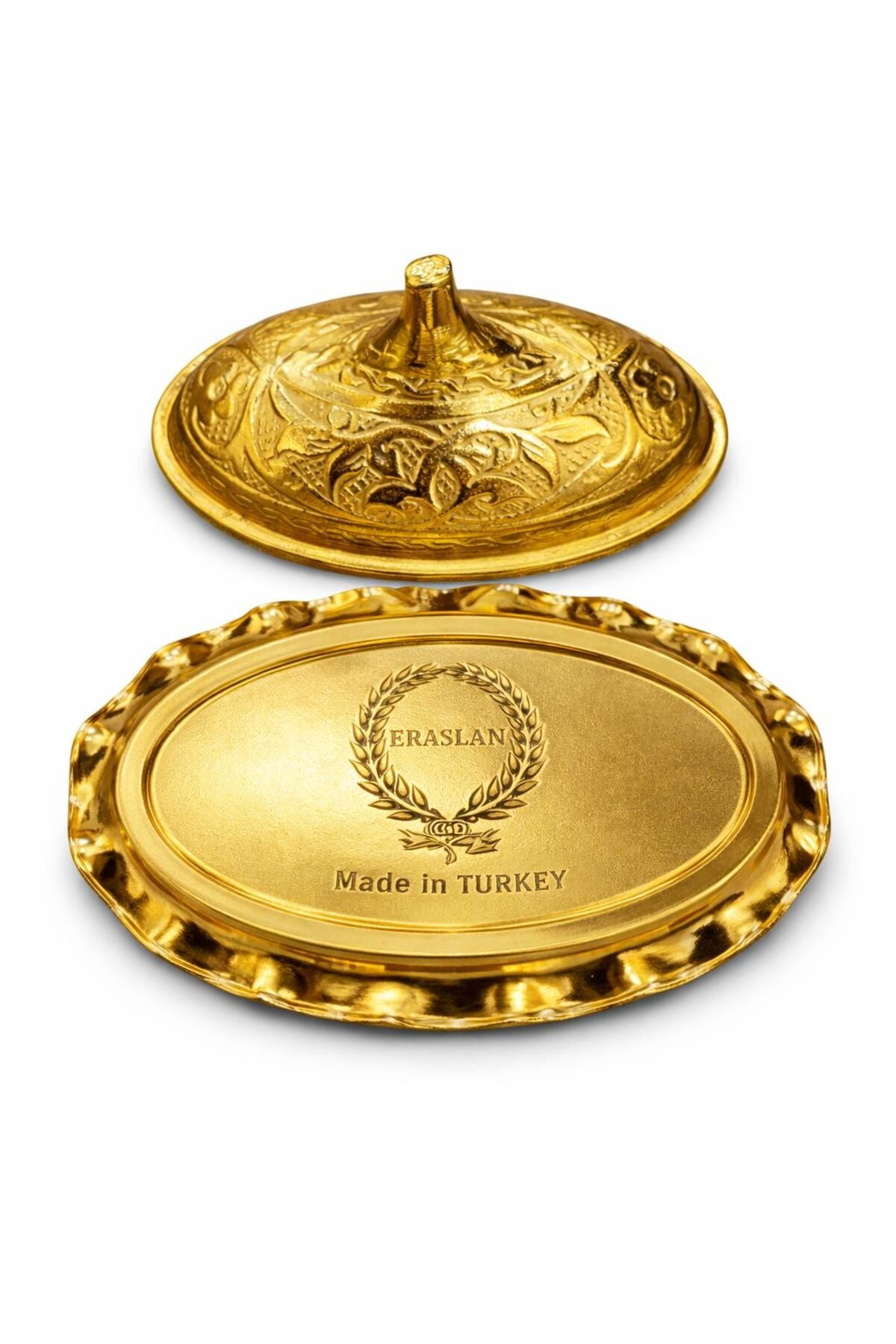 ERASLAN COPPER GIFT Gold Colored Engraved Mini Turkish Delight Serving Bowl - MALLTURK