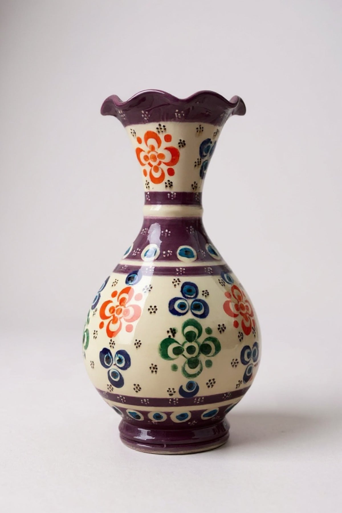 STORESZA Handmade Wheelwork 20cm Lace Fine Relief Ceramic Vase Purple - MALLTURK
