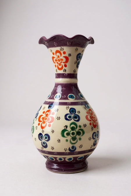 STORESZA Handmade Wheelwork 20cm Lace Fine Relief Ceramic Vase Purple - MALLTURK