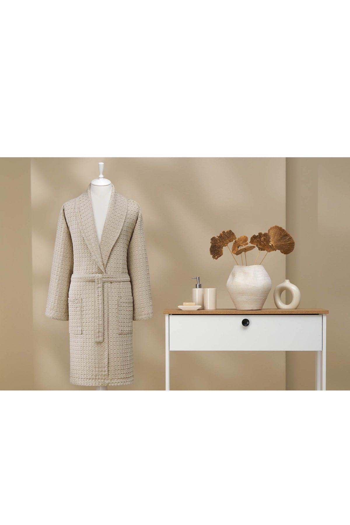 Ozdilek Textured Waffle Shawl Collar Bathrobe - MALLTURK
