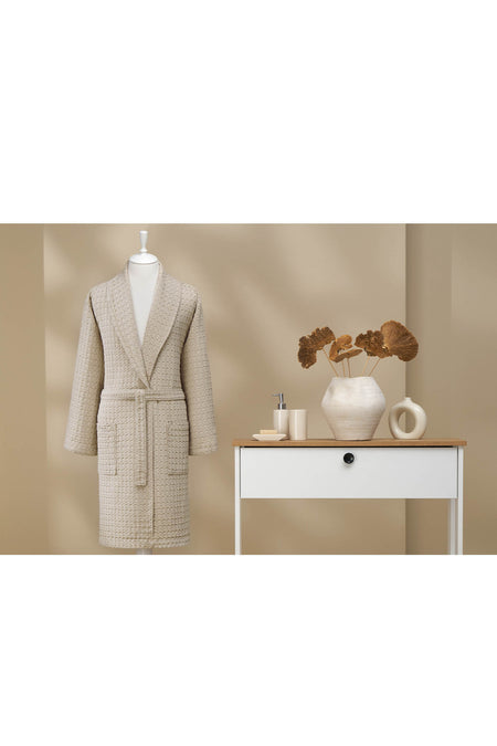 Ozdilek Textured Waffle Shawl Collar Bathrobe - MALLTURK