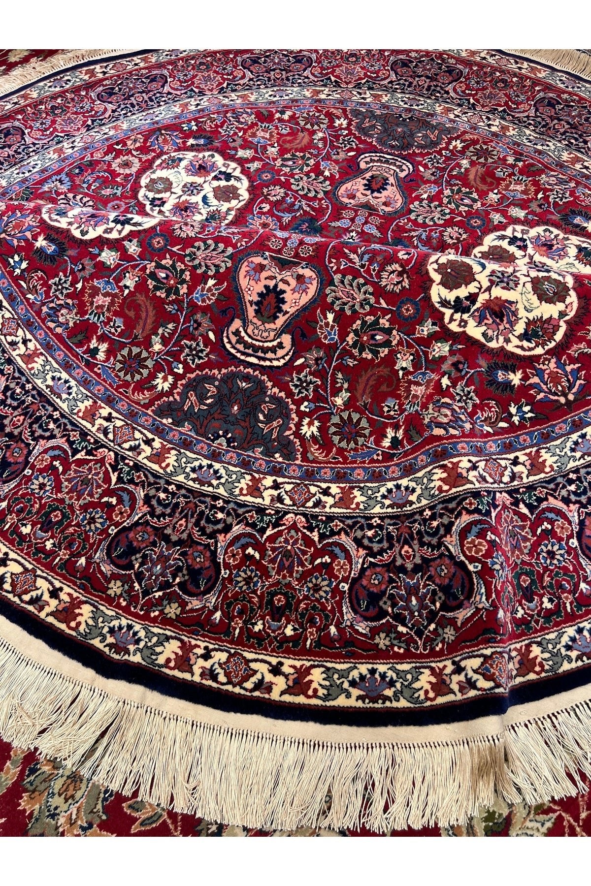 RD RAMAZAN DAG Hand Rug Art Hand-Woven Iranian Isfahan Yuvarlak Rug Wool Blend Size 215x215 - MALLTURK
