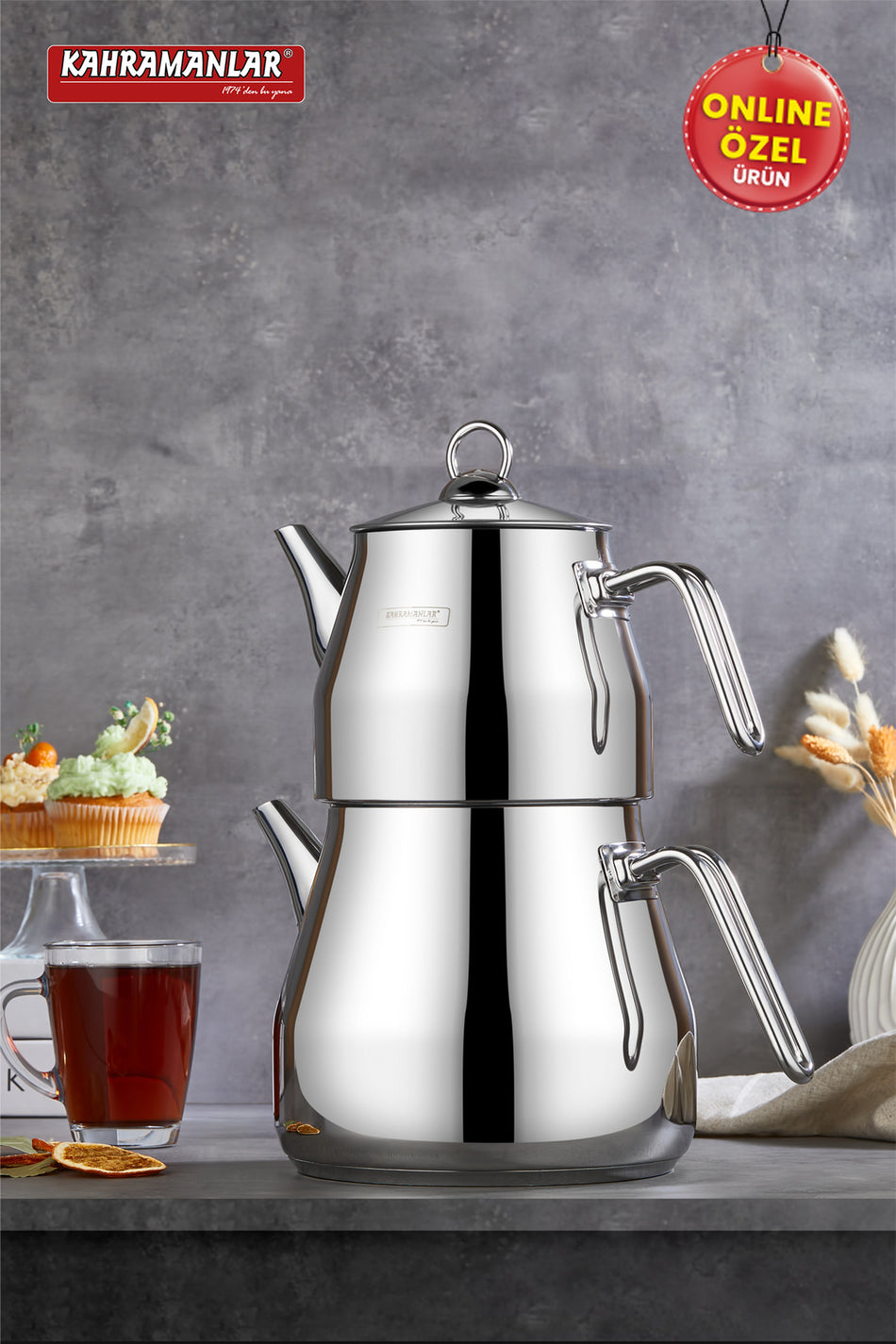 Kahramanlar Pyramid Platinum Teapot Set XXL