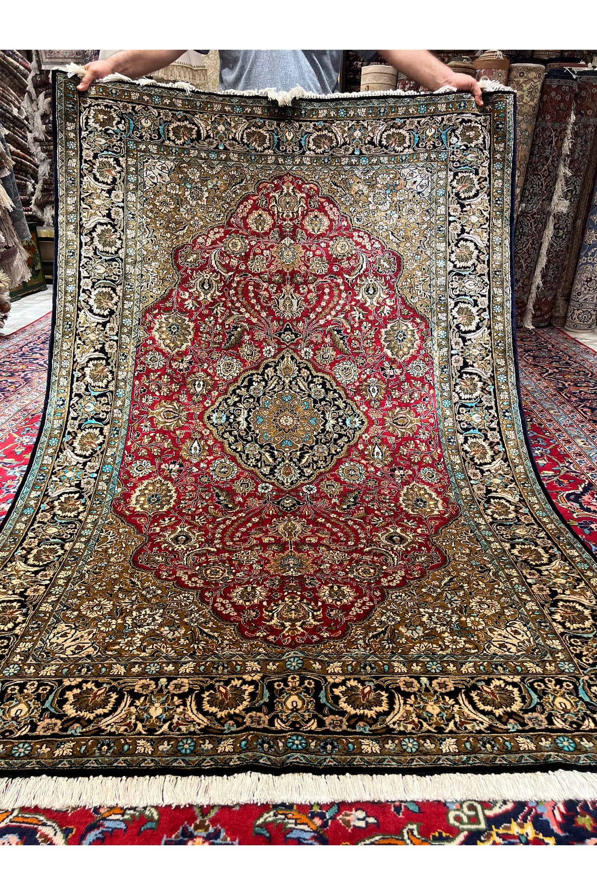RD RAMAZAN DAG Hand Rug Art Hand-Woven Iranian Pure Qum Silk Rug Size 203x134 - MALLTURK