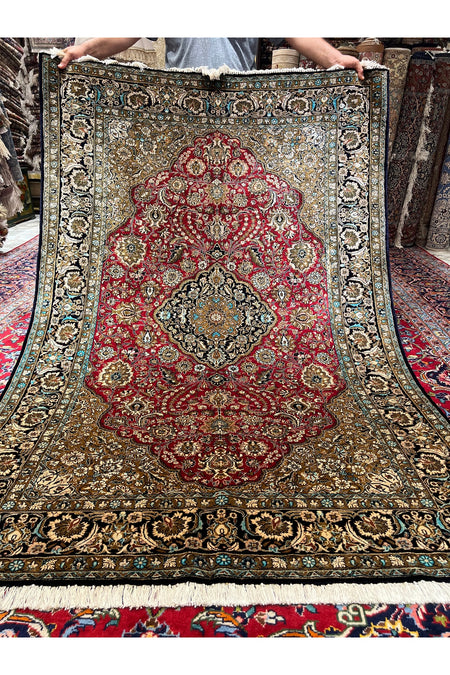 RD RAMAZAN DAG Hand Rug Art Hand-Woven Iranian Pure Qum Silk Rug Size 203x134 - MALLTURK