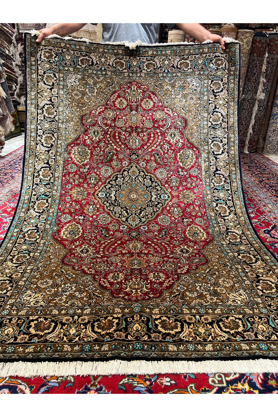 RD RAMAZAN DAG Hand Rug Art Hand-Woven Iranian Pure Qum Silk Rug Size 203x134