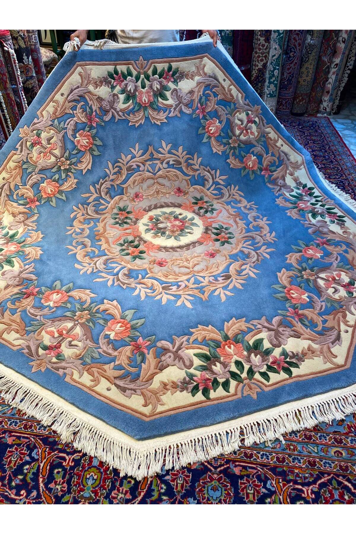 RD RAMAZAN DAG Hand Rug Art Hand-Woven Embossed Yuvarlak Chinese Rug Premium Quality Cotton Fringe with Wool Woven Exceptional Bir Urun Size 250x250 - MALLTURK