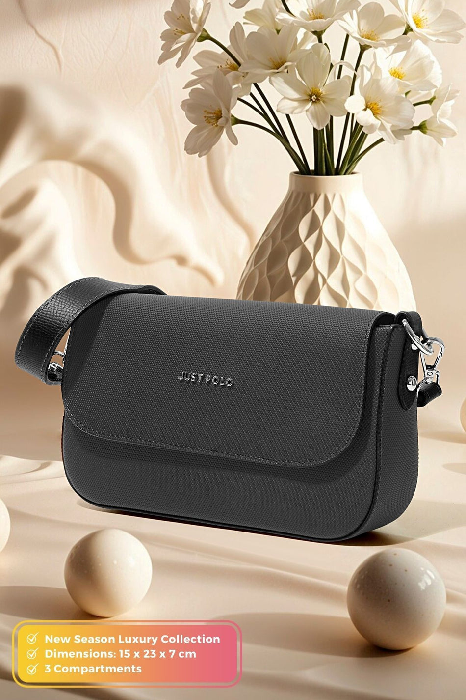 Just Polo Original Women's Mini Special Design Luxury Soft Leather Adjustable Crossbody Shoulder Bag Black - MALLTURK