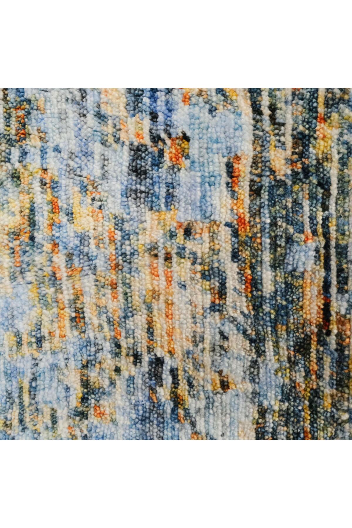 Halicizade Soyut Pattern Hand-Woven Rug-bambu Turquoise Gold - MALLTURK