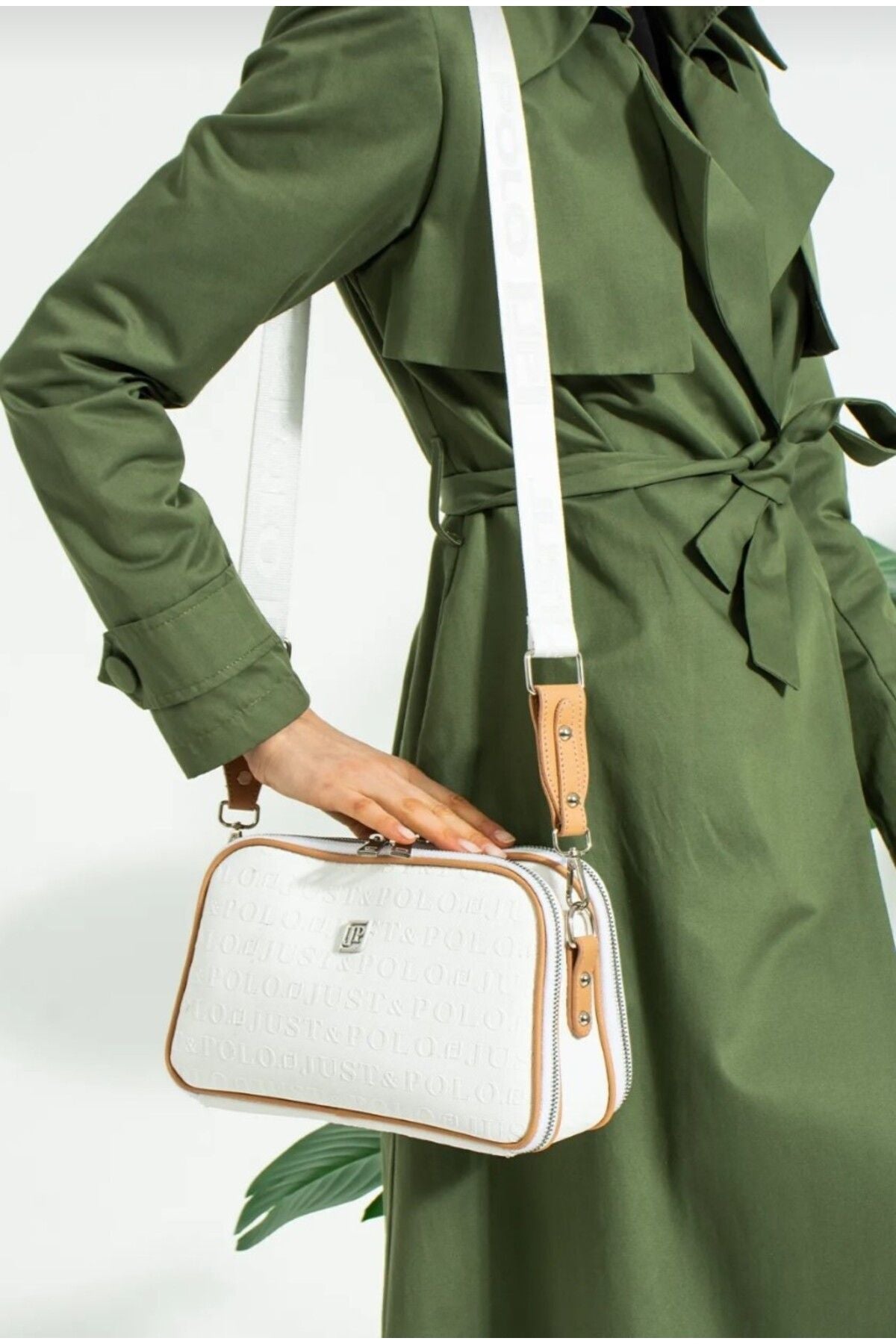 Just Polo Women's 3D Just & Polo Patterned Vegan Shoulder and Handbag 4023 White - MALLTURK