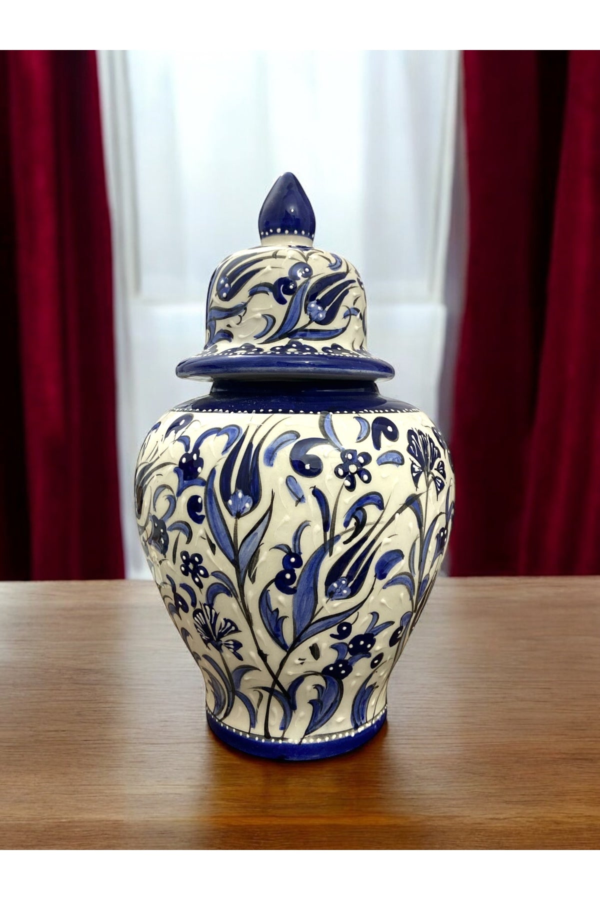 STORESZA Handmade Kutahya Ceramic Shah Cube Vase - 30cm Blue Patterned - MALLTURK