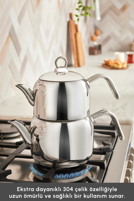 Karaca Urban induction Base Stainless Steel Midi Size Teapot Set - MALLTURK