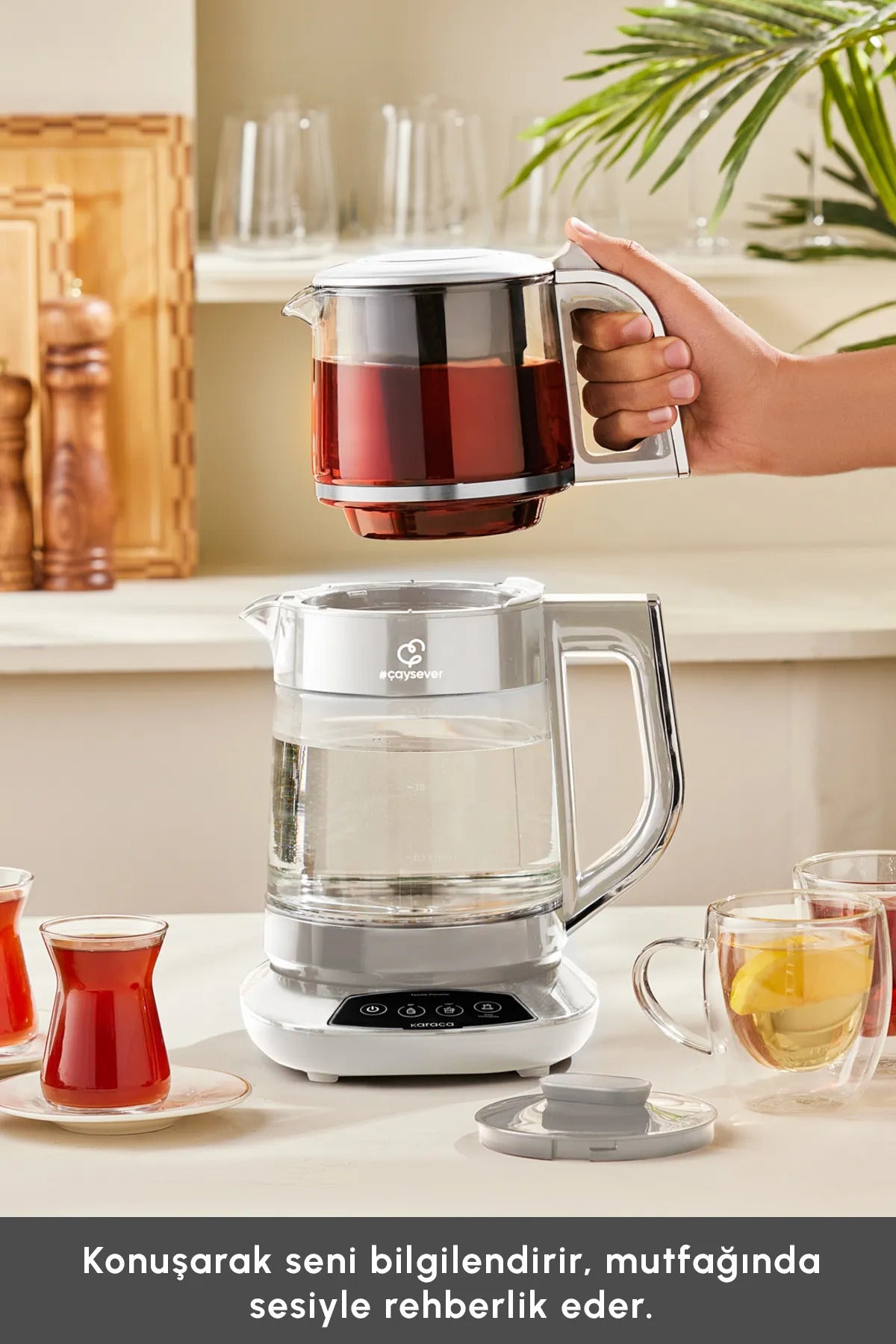 Karaca Tea, Baby Food Water and Kettle 3-in-1 Family Size Talking Glass Tea Maker 1700w - MALLTURK