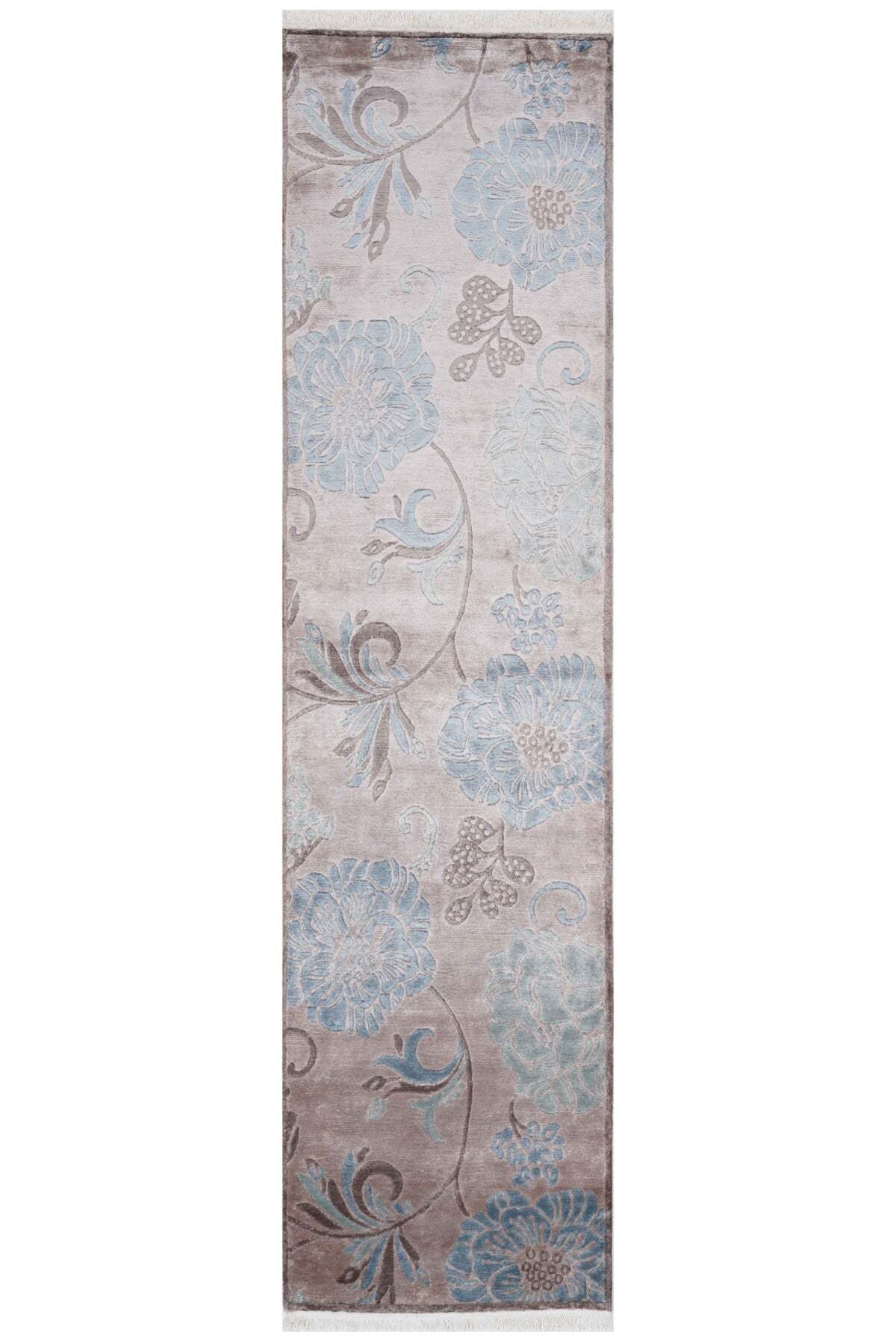 Naar Hali Nepal 3647 Brown/Blue Modern Handwoven Runner Rug 80x300 - MALLTURK