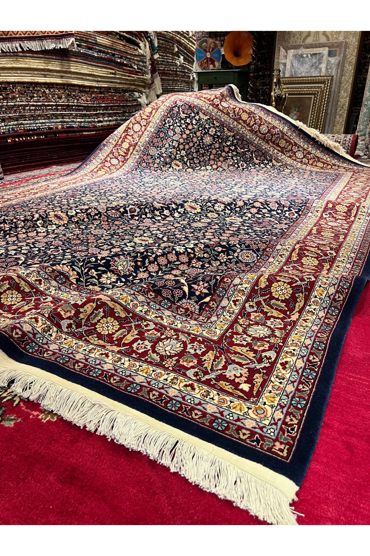 RD RAMAZAN DAG Hand Rug Art Hand-Woven Hereke Rug Signed Seven Mountains Flower Magnificent Bir Eser Size 292x200 - MALLTURK