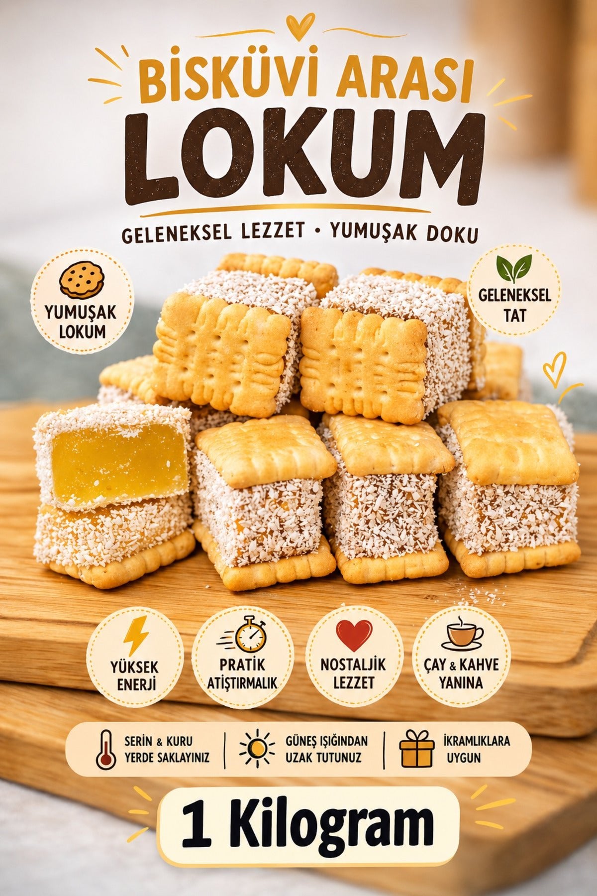 ULKU KURUYEMIS 1 kg lokmalik Mini with Biscuit arasi Turkish Delight Gift Box Sweet Snack - MALLTURK