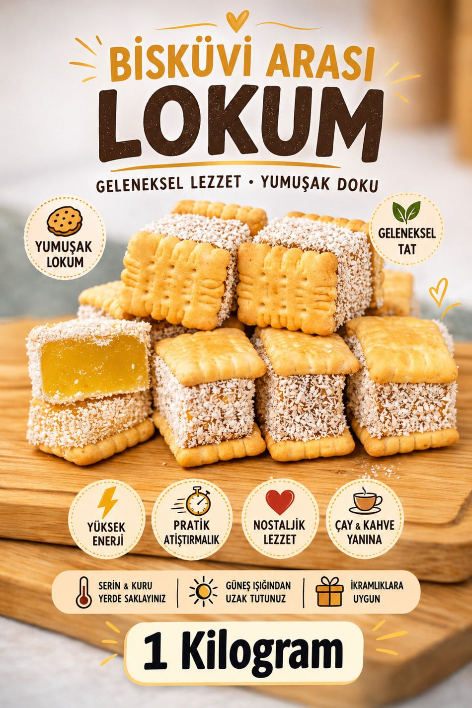 ULKU KURUYEMIS 1 kg lokmalik Mini with Biscuit arasi Turkish Delight Gift Box Sweet Snack - MALLTURK