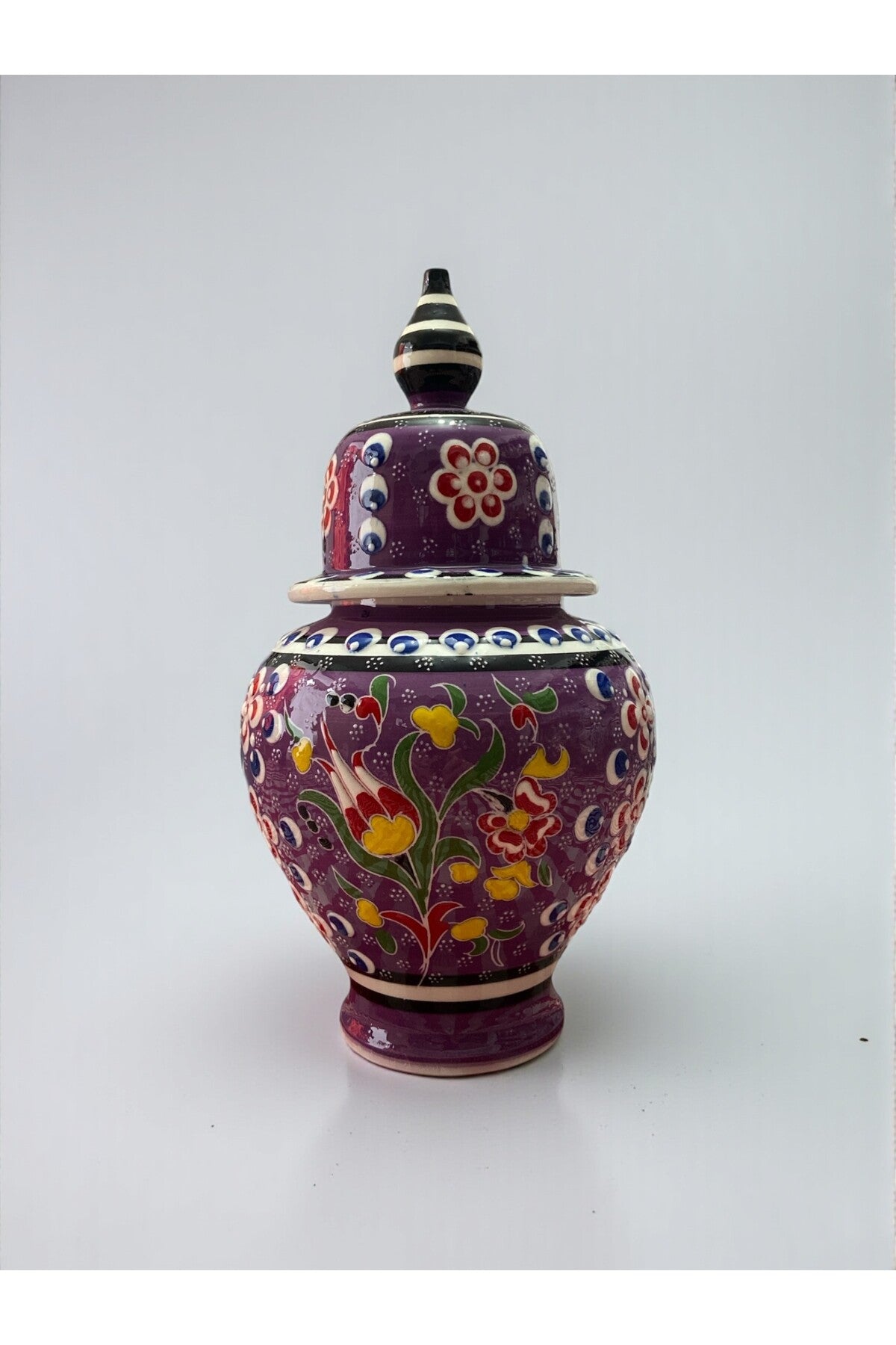 YOOS Handmade Wheelwork 25cm Kutahya Ceramic Shah Cube Ceramic Vase Purple - MALLTURK